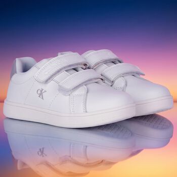 Girls White & Silver Logo Trainers
