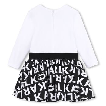 Younger Girls White & Black Choupette Logo Dress