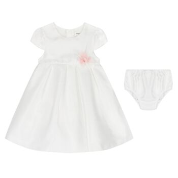 Baby Girls White Flower Satin Dress Set