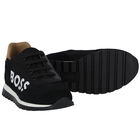 Boys Black Logo Trainers, 1, hi-res