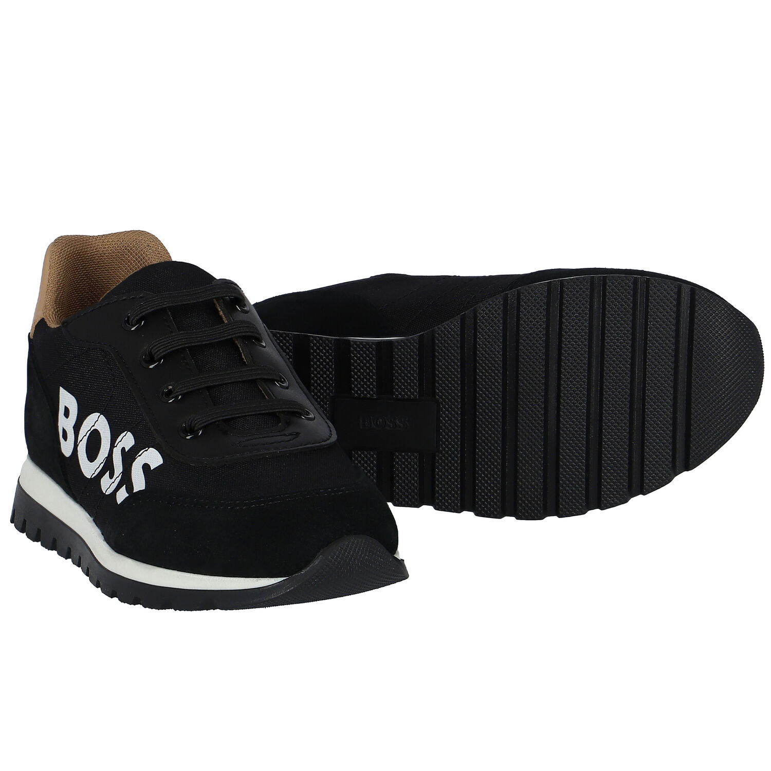 Boys Black Logo Trainers, 1, hi-res