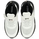 Boys White Logo Trainers, 1, hi-res