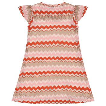 Girls Pink, Orange & Beige Knitted Zigzag Dress