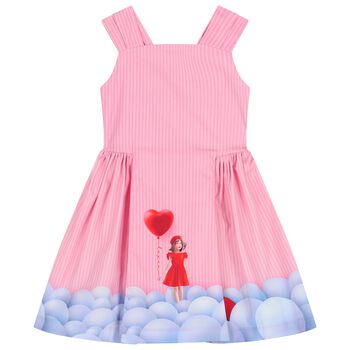 Girls Pink Striped Bow Dress