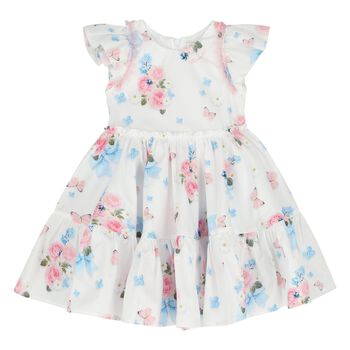 Younger Girls White Florals & Bows Dress