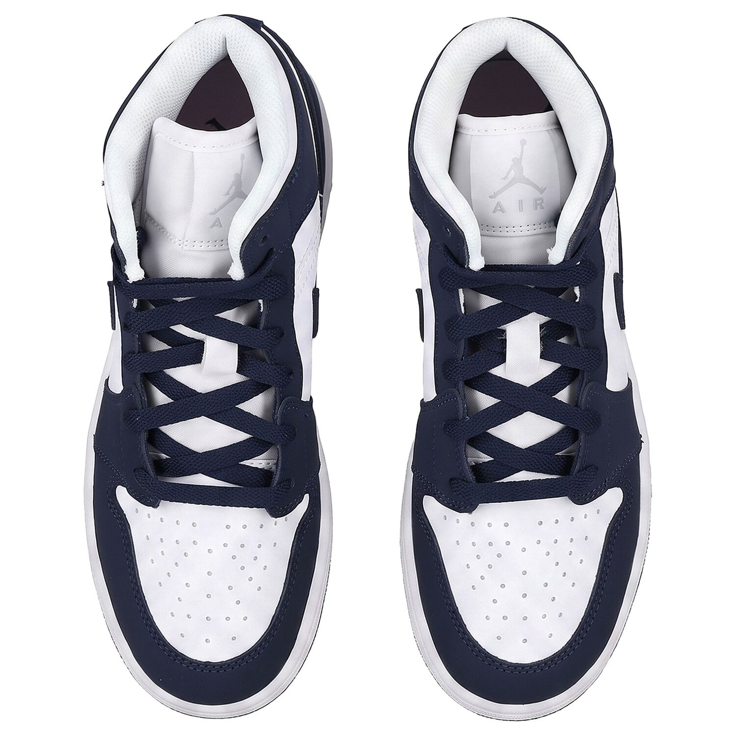 Navy Blue & White Air Jordan 1 Mid Trainers, 1, hi-res