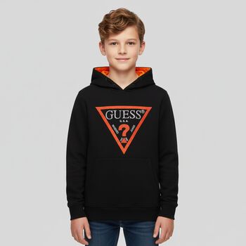 Boys Black Logo Hooded Top