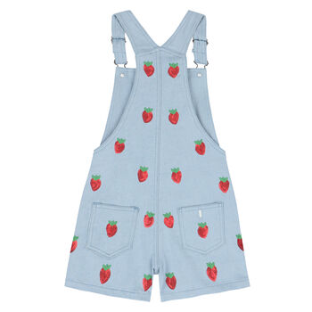 Girls Blue Strawberry Dungaree Shorts