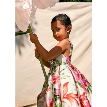 Girls Ivory Floral Satin Dress
