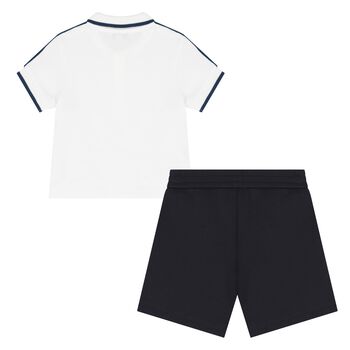 Younger Boys Ivory & Navy Blue Shorts Set