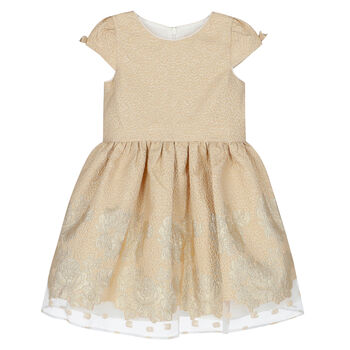 Girls Gold Floral Brocade Dress