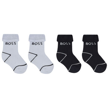 Baby Boys Blue & Navy Blue Logo Socks ( 2-Pack )