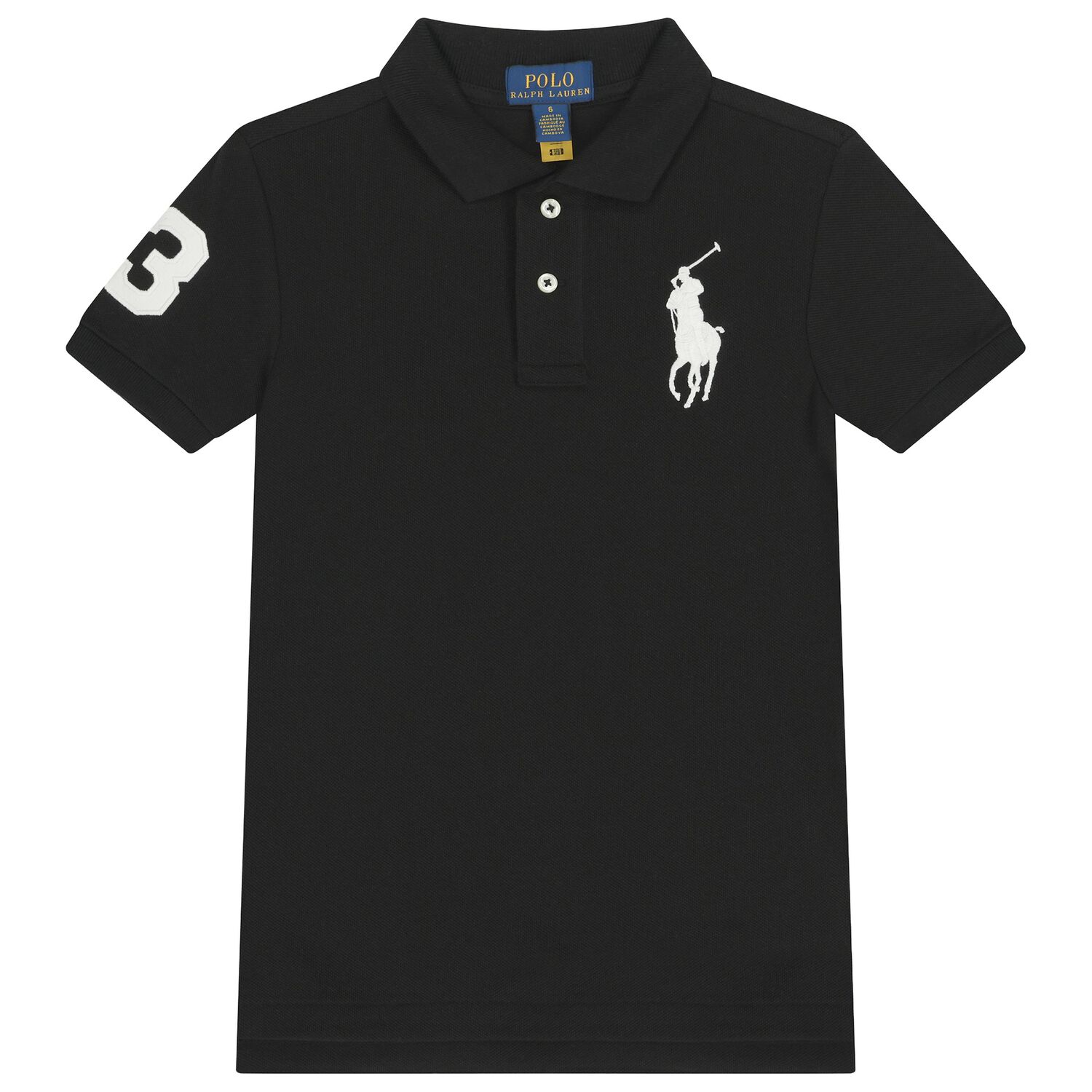 Boys Black Logo Polo Shirt, 1, hi-res