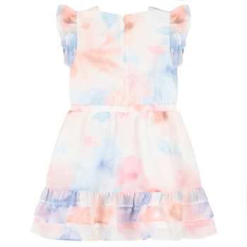 Girls White, Pink & Blue Chiffon Dress