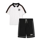 Boys White & Black Shorts Set, 1, hi-res