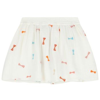 Girls Ivory Embroidered Bow Skirt