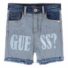 Girls Blue Denim Logo Shorts, 1, hi-res
