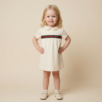 Baby Girls Beige Web Stripe Dress