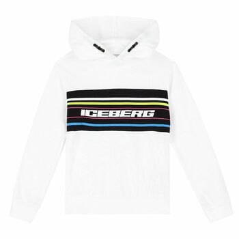 Boys White & Black Logo Hooded Top