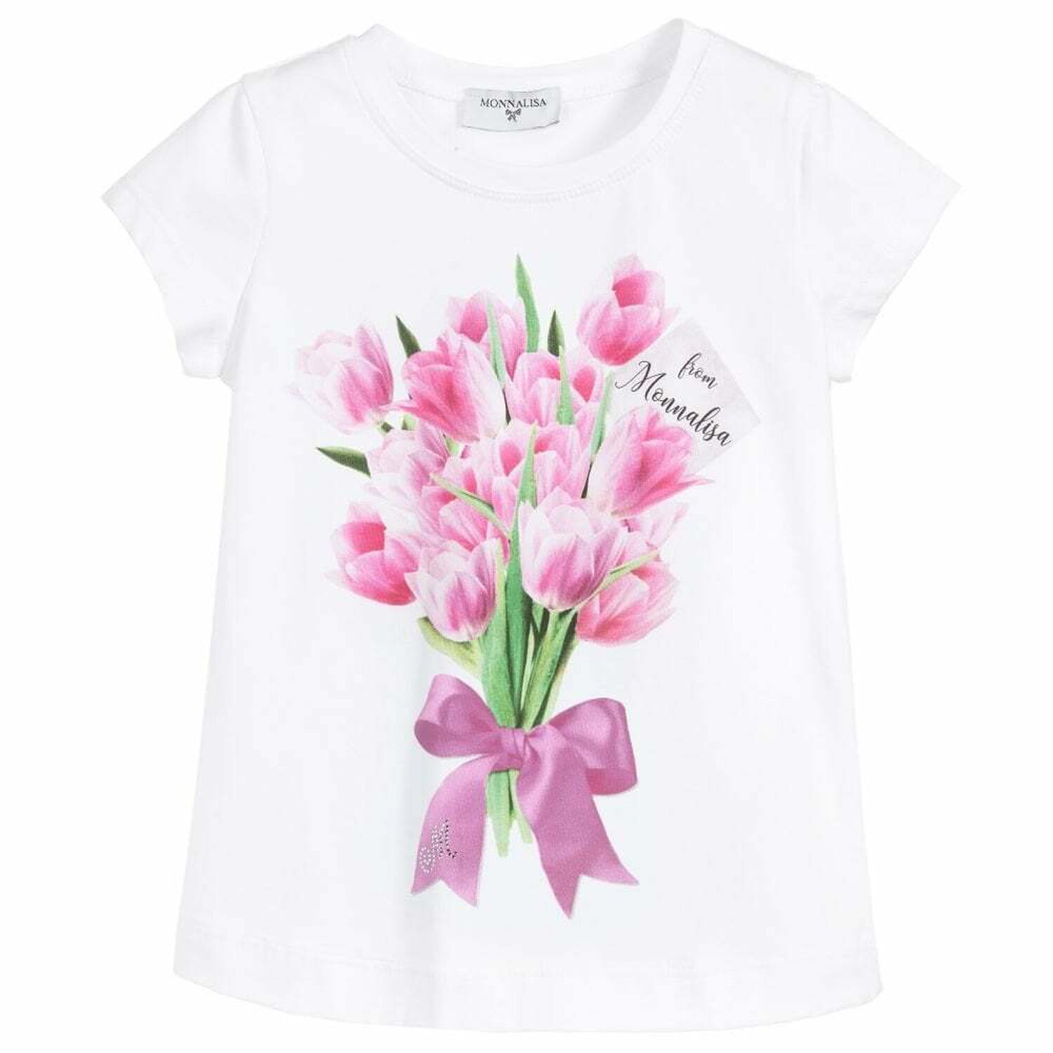 Girls White Tulip Printed Tops, 1, hi-res