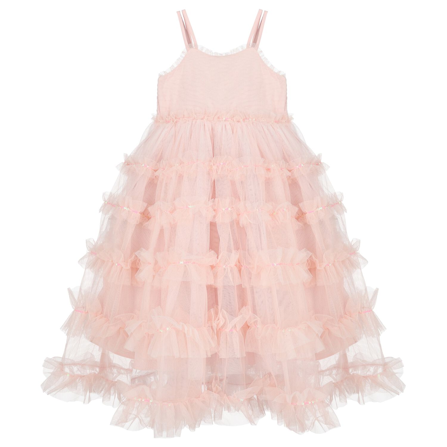 Girls Pink Ruffled Tulle Dress, 1, hi-res