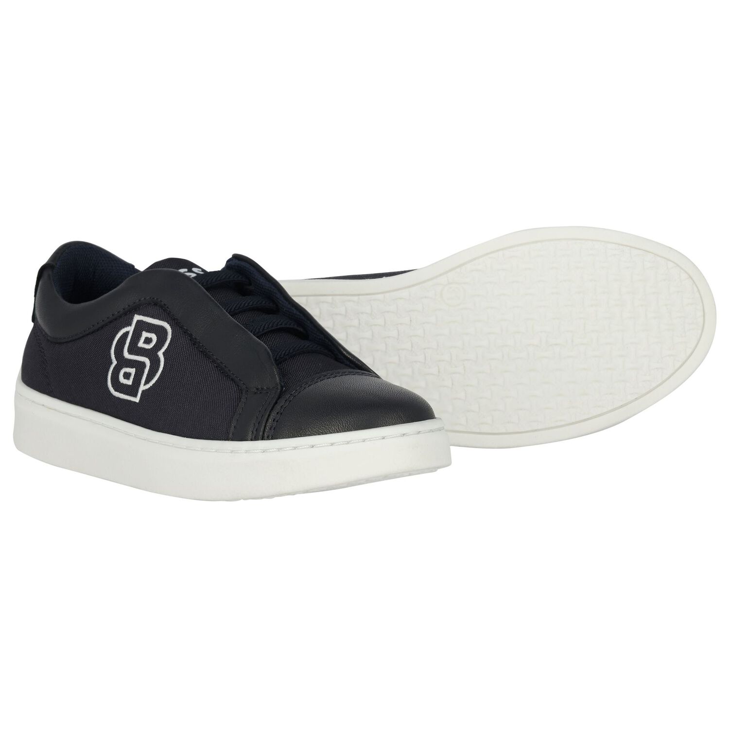 Boys Navy Blue Logo Trainers, 1, hi-res
