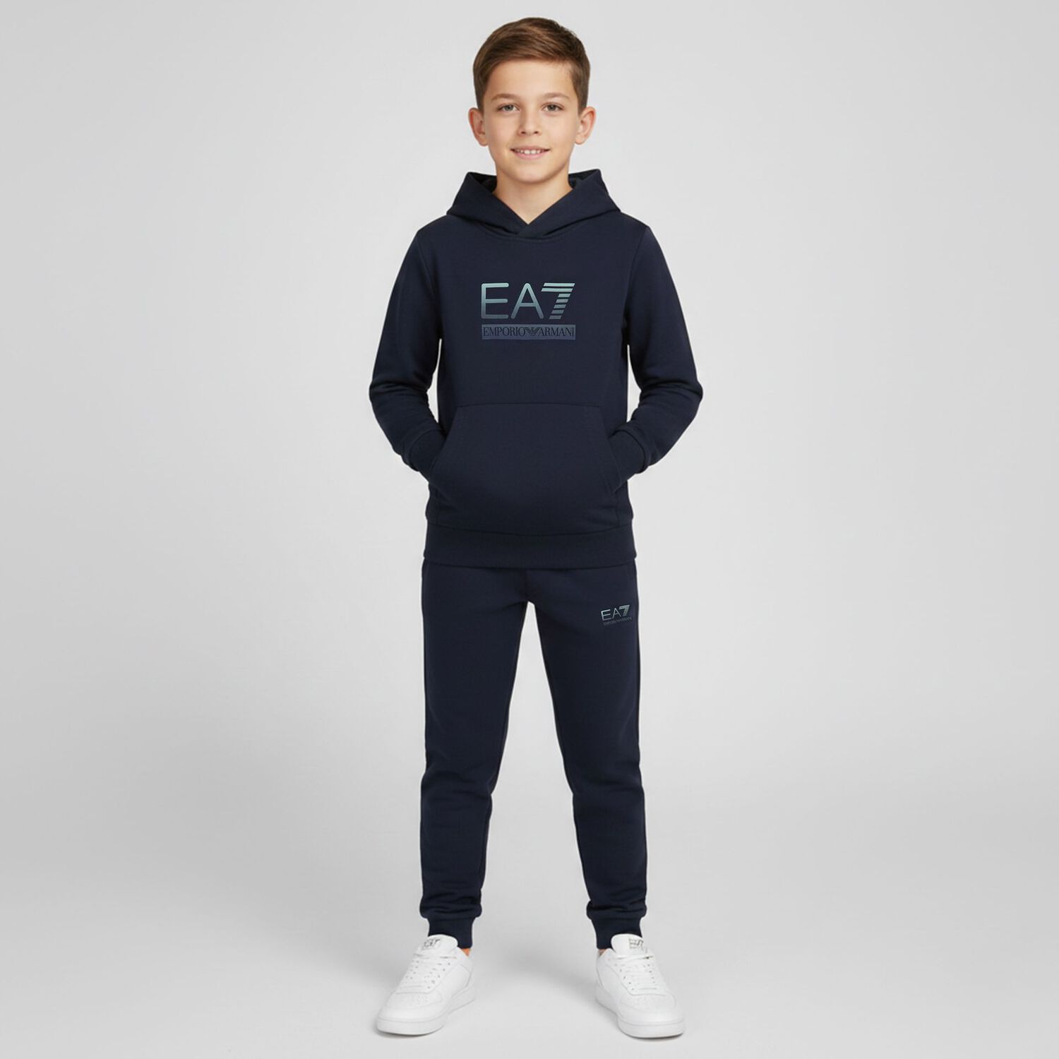 Boys Navy Blue Logo Tracksuit, 2, hi-res