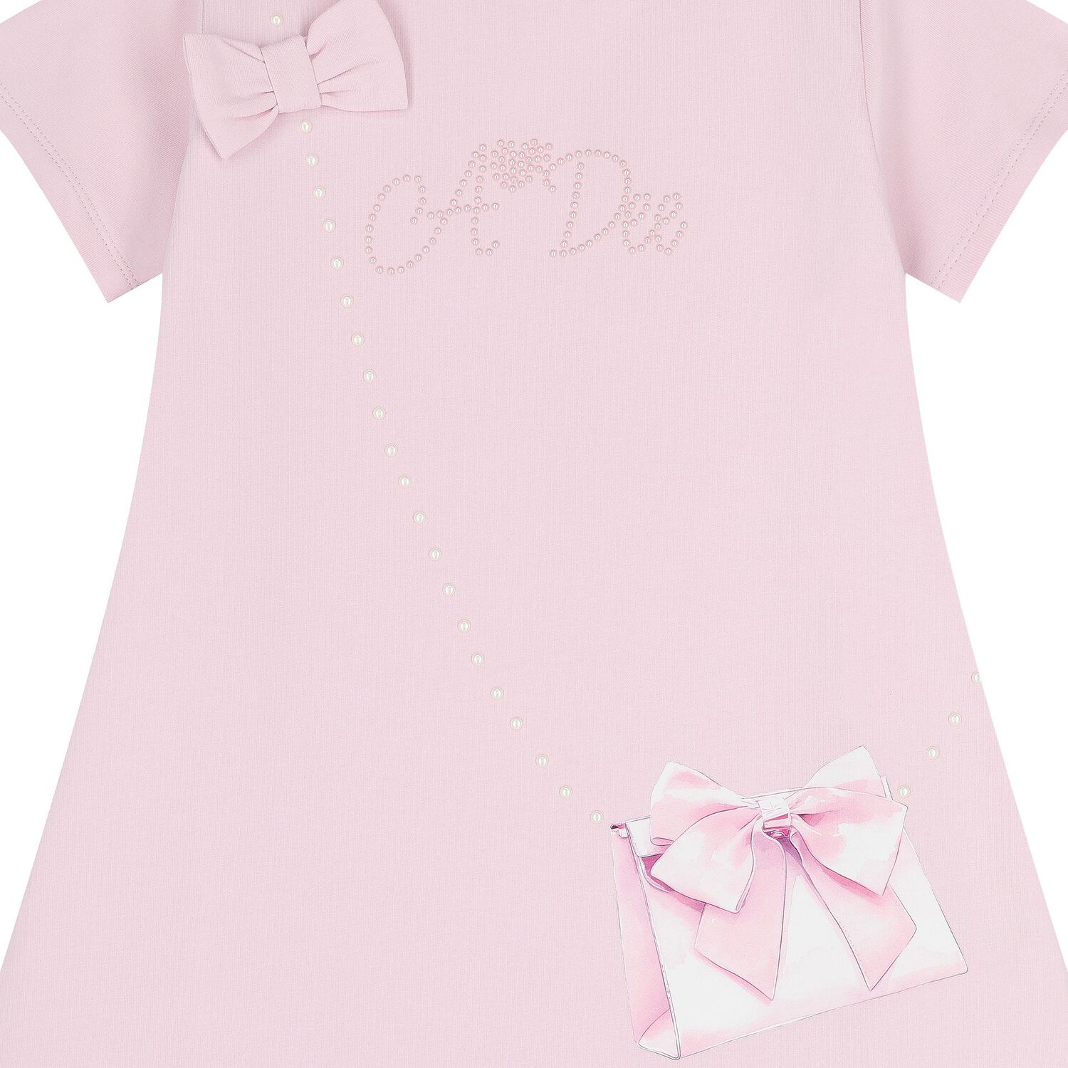 Girls Pink Logo Bow Bag Print Dress, 1, hi-res