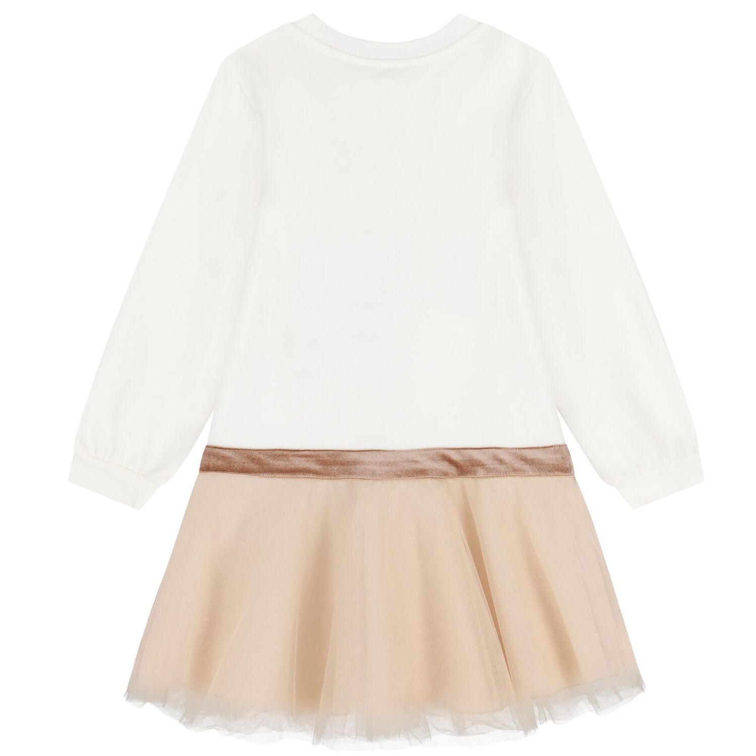 Girls Ivory & Beige Teddy Bear Dress, 1, hi-res image number null