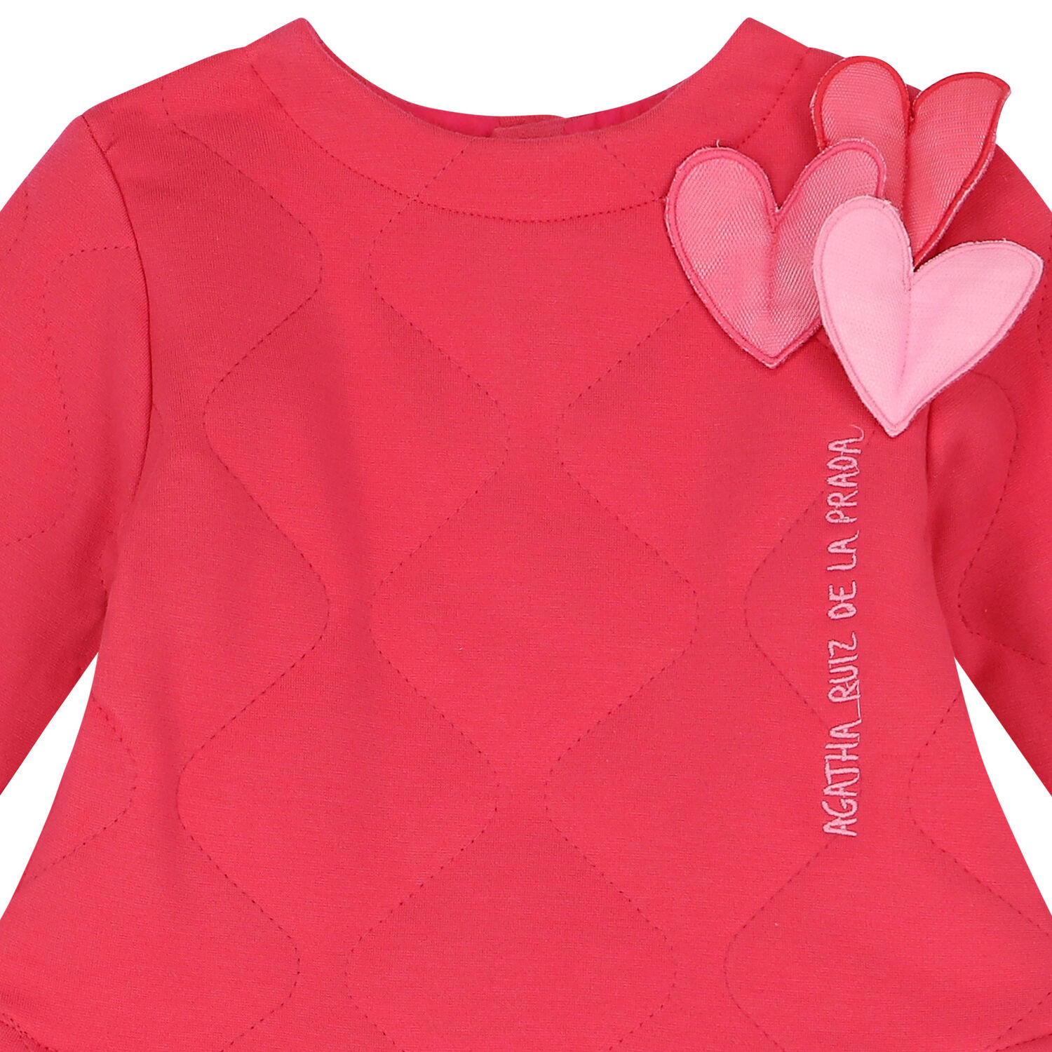 طقم فستان بنات تول بطبعة قلوب باللون الزهرى, 1, hi-res