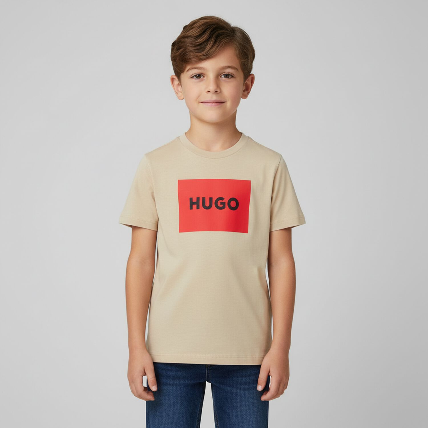 Boys Beige Logo T-Shirt , 3, hi-res