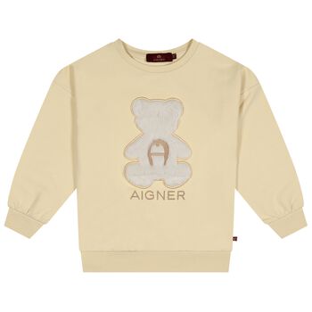 Girls Beige Faux Fur Teddy Bear Sweatshirt