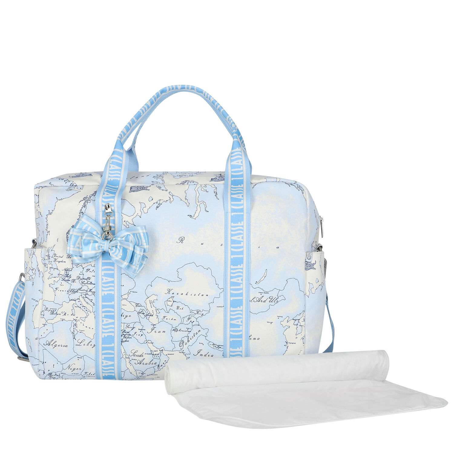Ivory & Blue Geo Map Baby Changing Bag, 2, hi-res