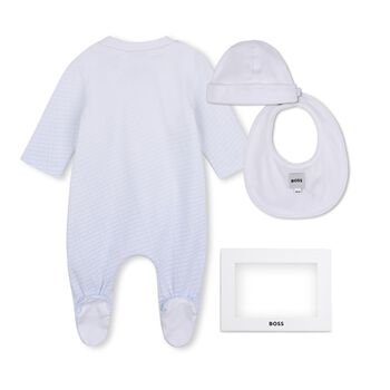 Baby Boys Blue & White Logo Babygrow Gift Set