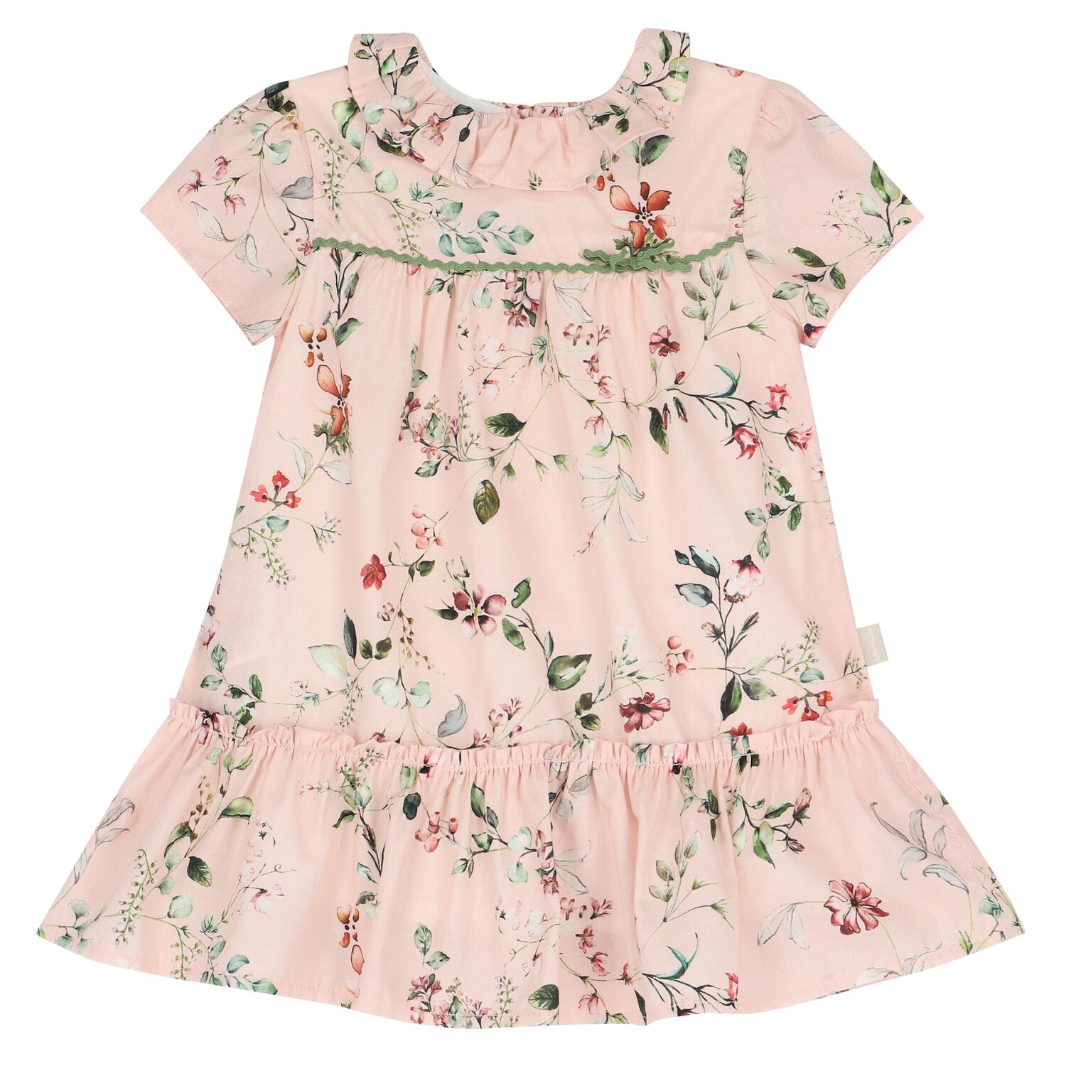 Baby Girls Pink Floral Ruffled Dress, 1, hi-res