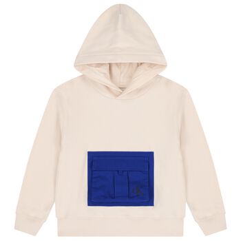 Boys Beige & Blue Logo Hooded Top