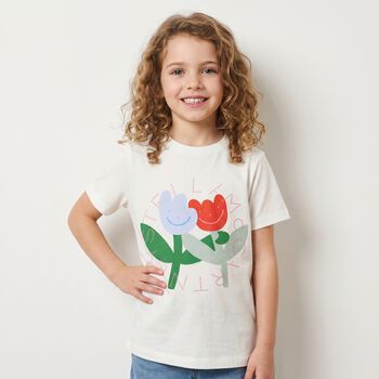 Younger Girls Ivory Flower Logo T-Shirt