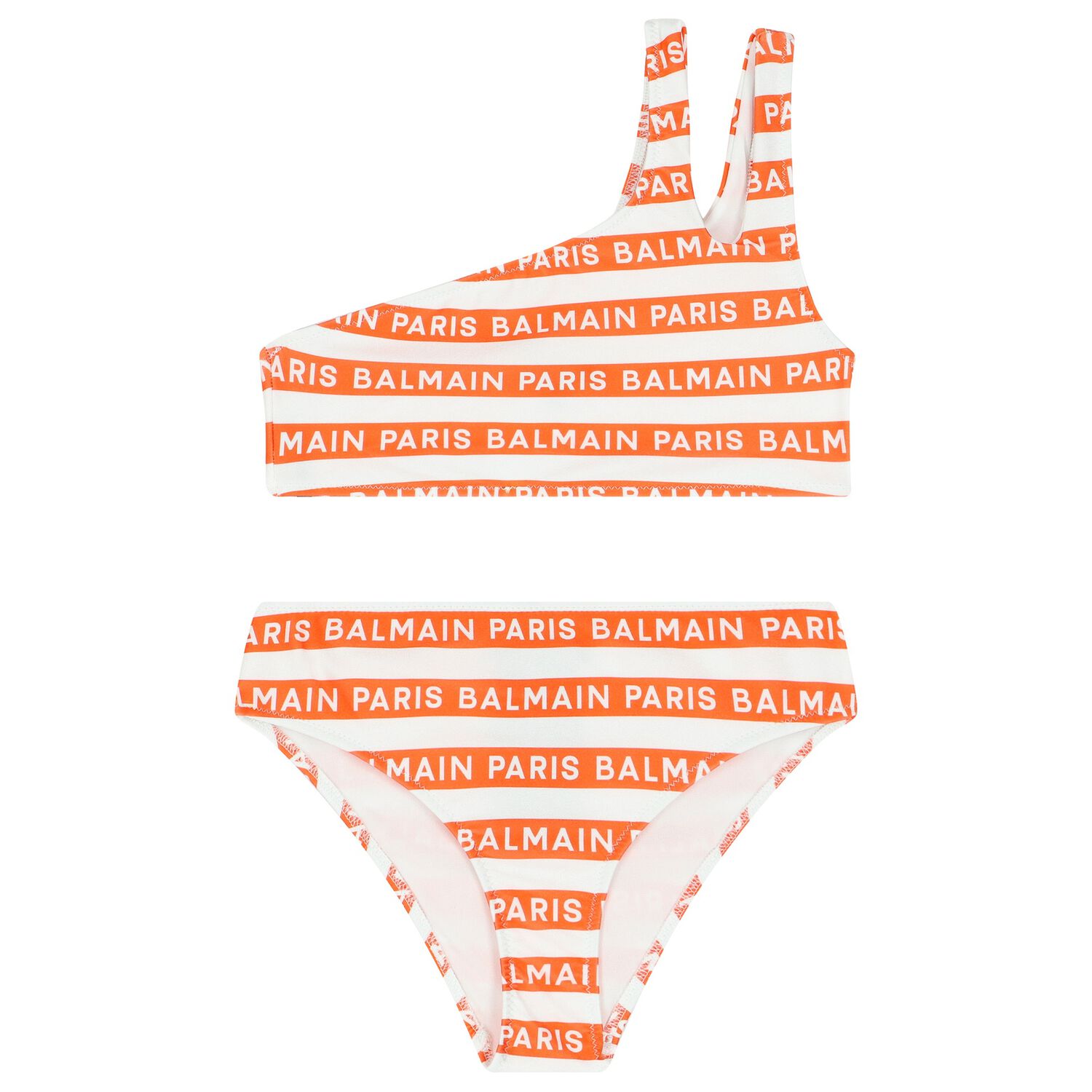 Girls White & Orange Striped Bikini, 1, hi-res image number null