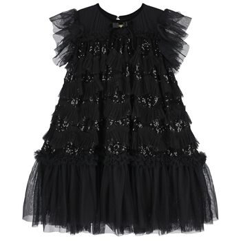 Girls Black Sequin Tulle Dress