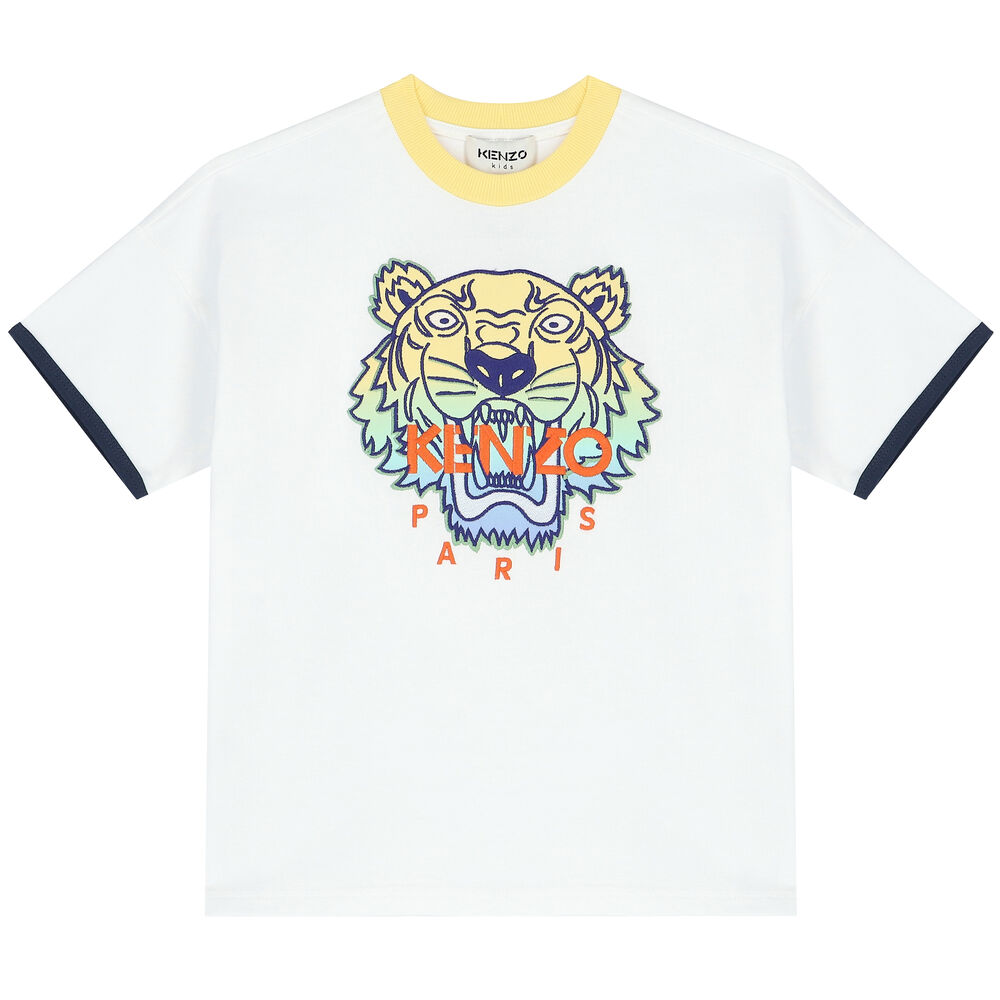 umoral Udveksle liberal KENZO KIDS Boys White Embroidered Tiger Logo T-Shirt | Junior Couture USA