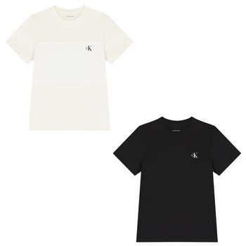 Boys White & Black Cotton T-Shirts ( 2-Pack )