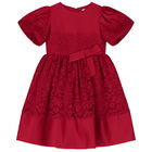 Girls Red Satin & Lace Dress, 2, hi-res