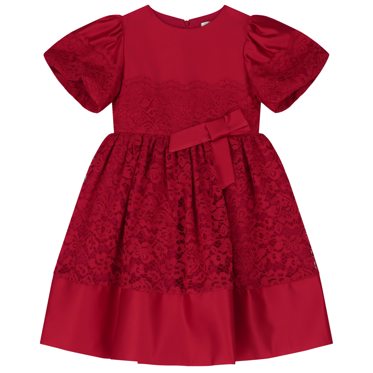 Girls Red Satin & Lace Dress, 2, hi-res