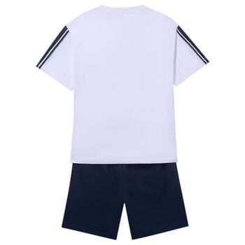 Boys White & Navy Blue Shorts Set