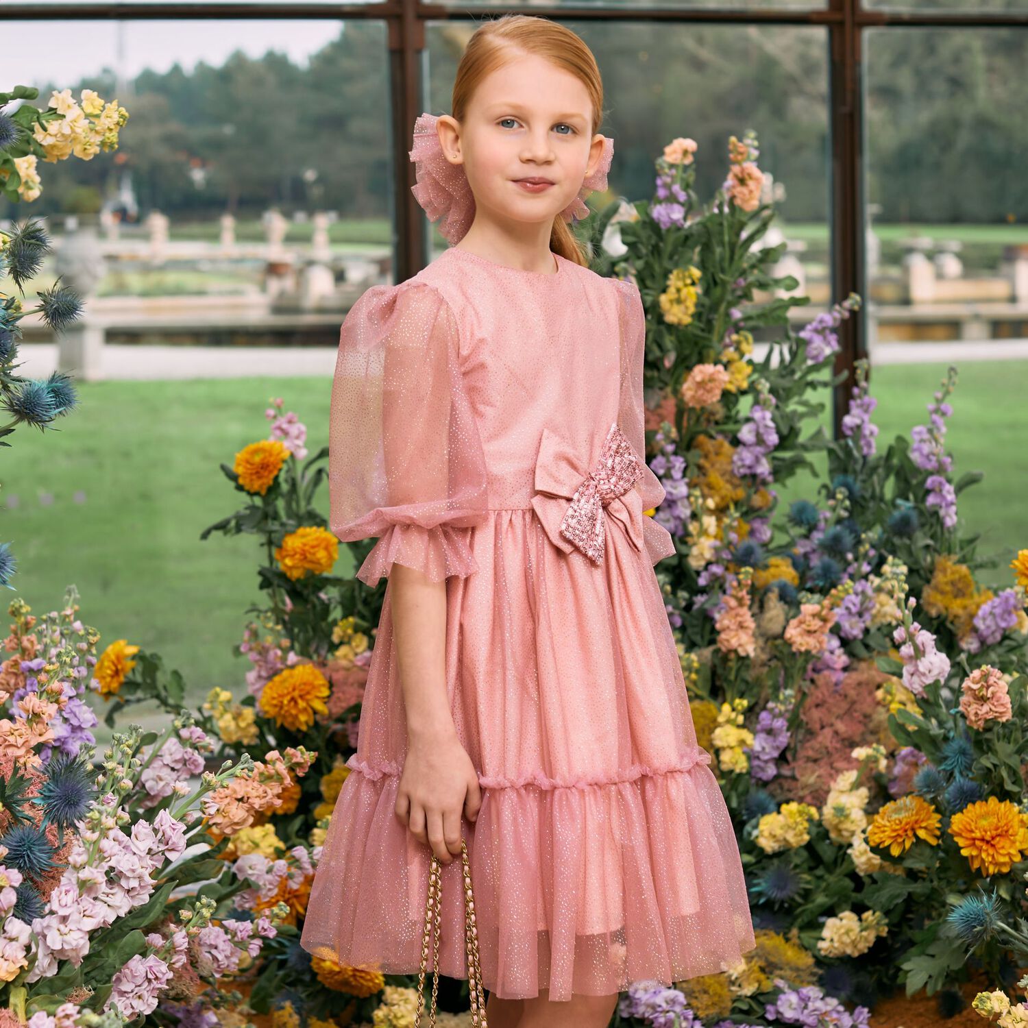 Girls Pink Tulle Dress, 1, hi-res