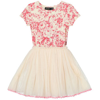 Girls Pink & Ivory Floral Tulle Dress