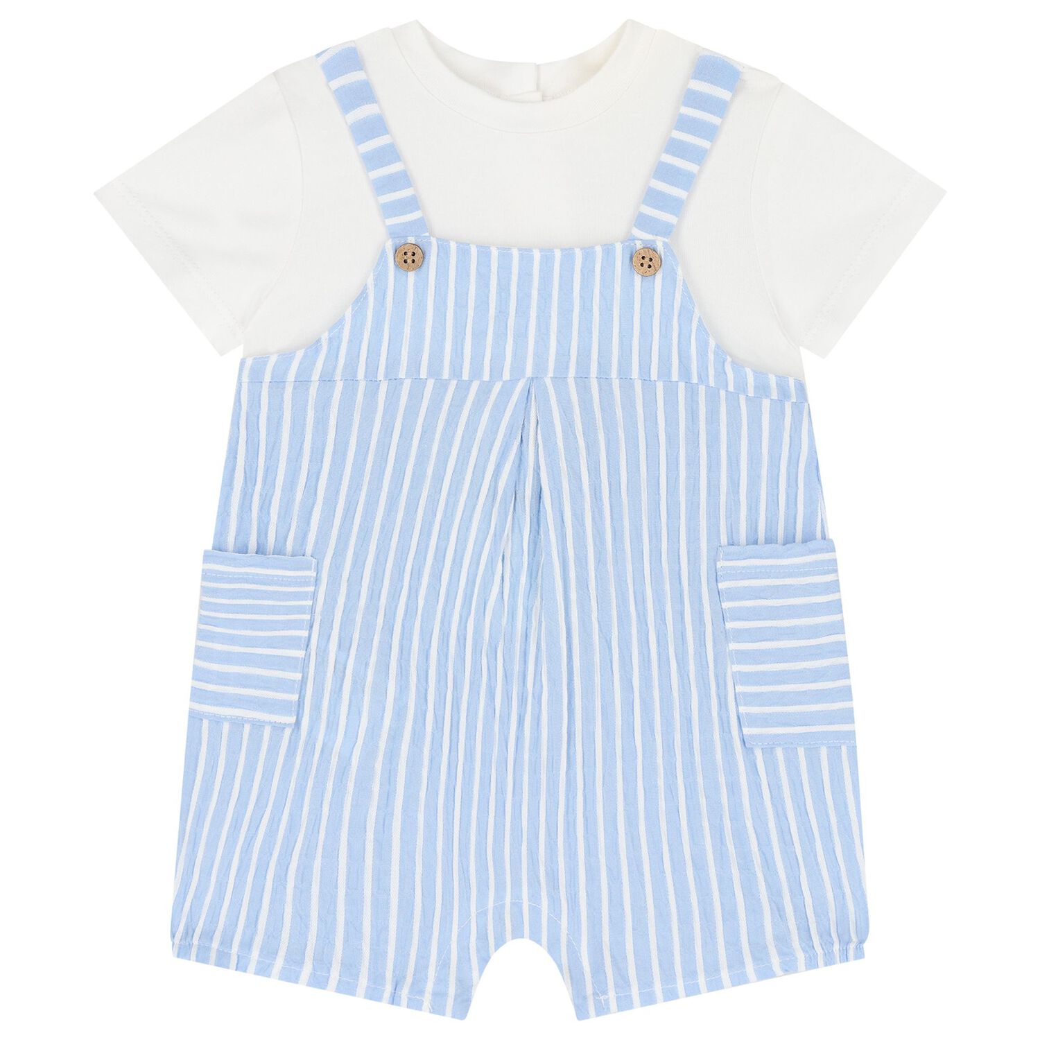 Baby Boys Blue & Ivory Striped Baby Romper Set, 2, hi-res image number null