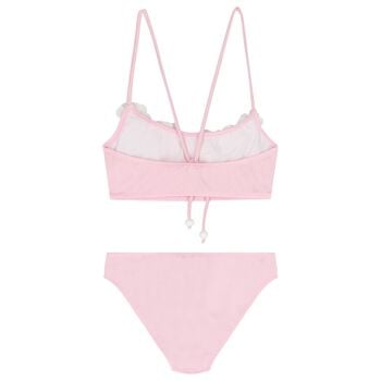 بيكيني اطفال مزين بزهور ثري دي باللون الوردي للبنات 