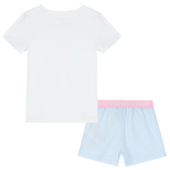 Girls White & Blue Polo Bear Pyjamas