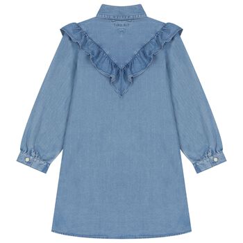 Girls Blue Ruffled Denim Dress